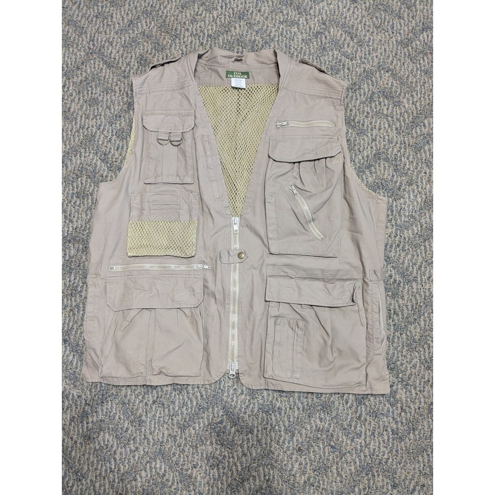 Fox Outdoor Mens XL Khaki Tactical Fishing Utility Vest Multi Pocket Mesh Vented